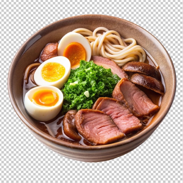 PSD ramen asian noodle in broth with beef tongue meat transparent background