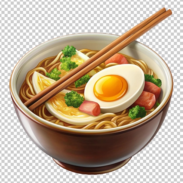 PSD ramen noodle egg and meat with chopstick transparent background