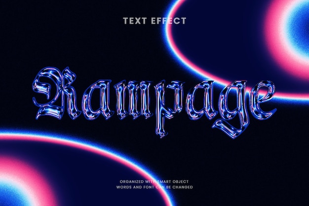 Rampage 3d chrome style editable text effect futuristic urban typography