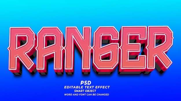 Ranger 3d editable text effect photoshop style with background