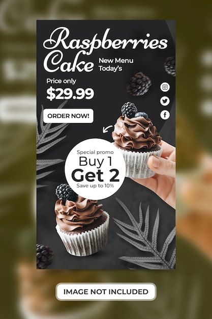 PSD raspberries cake menu promotion with social media instagram stories banner template