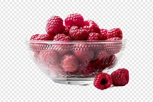 PSD raspberries in glass bowl isolated on transparent background