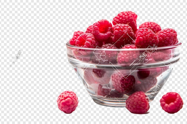 PSD raspberries in glass bowl isolated on transparent background