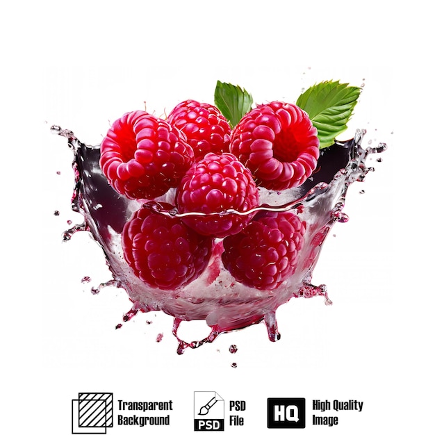 Raspberry Fruit splash isolated on transparent background