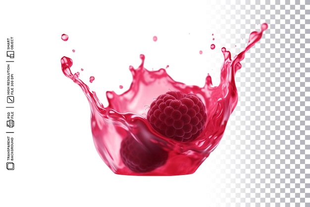 Raspberry splashing in a splash of water on a transparent background