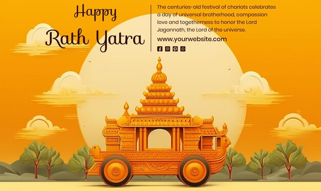 PSD rath yatra concept rath yatra vehicle with trees on yellow texture background