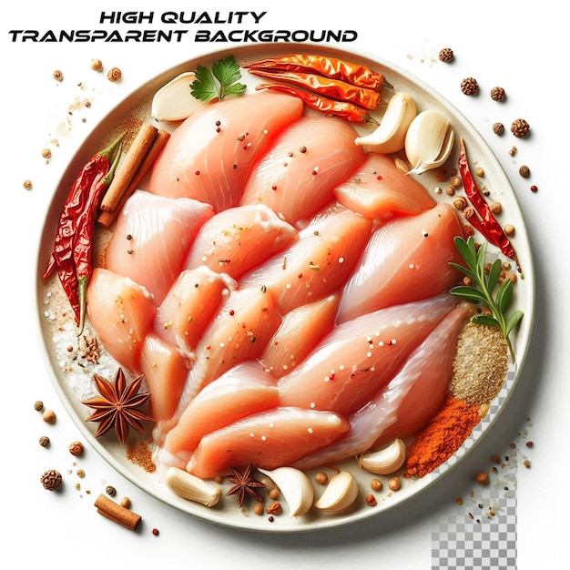 Raw chicken fillets on a plate isolated on transparent background