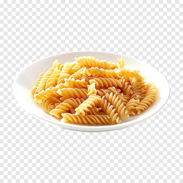 Raw Fusilli pasta isolated on a transparent background