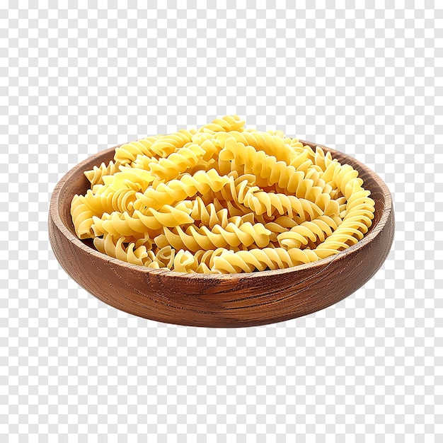 Raw Fusilli pasta isolated on a transparent background