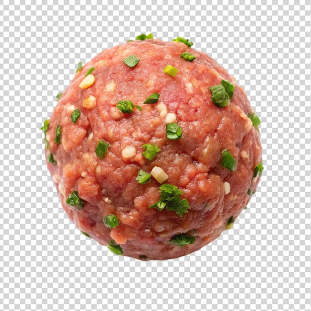 PSD a raw meat ball top view isolated on transparent background