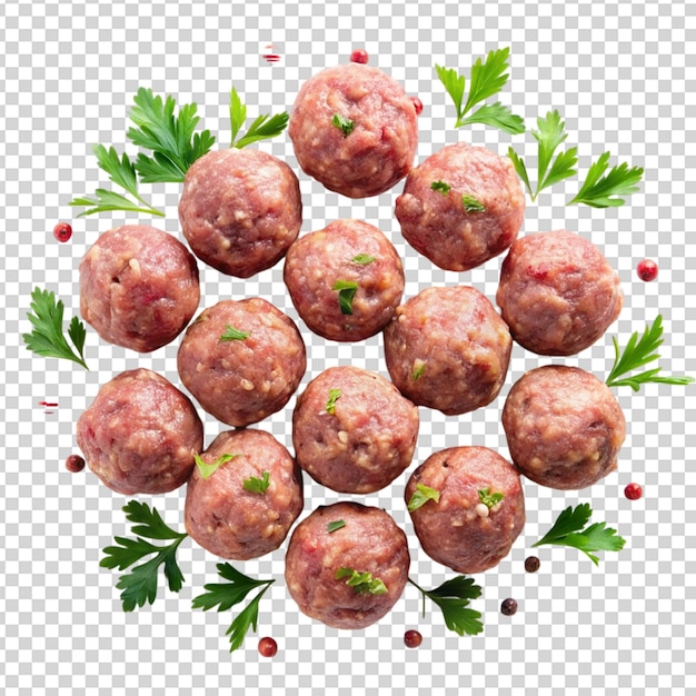 PSD raw meatballs isolated on transparent background