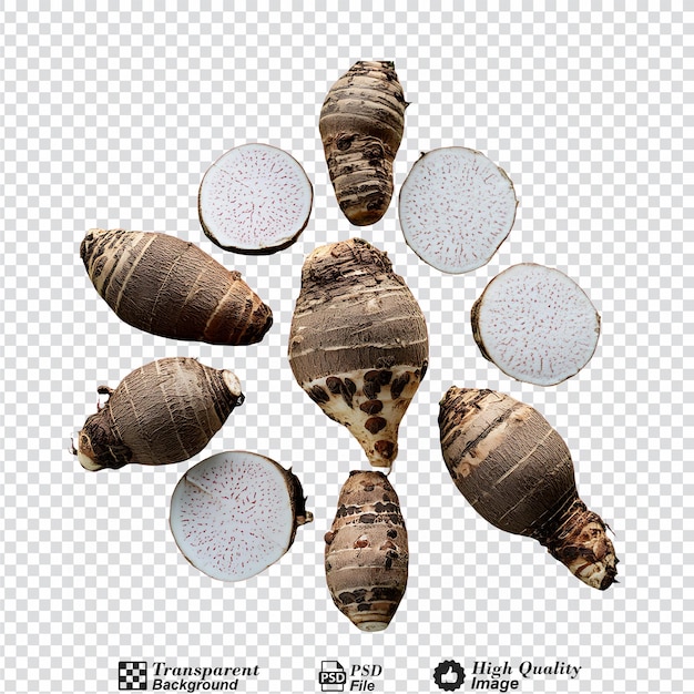 PSD raw taro and sliced isolated on transparent background