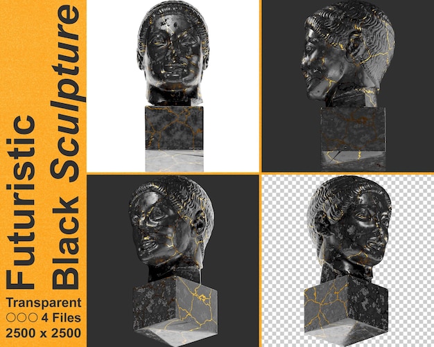 The Rayet Head Greek Mythological 3D Digital Bust in Black Marble and Gold