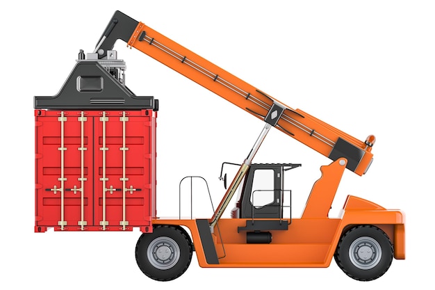 PSD reach stacker with cargo container 3d rendering isolated on transparent background