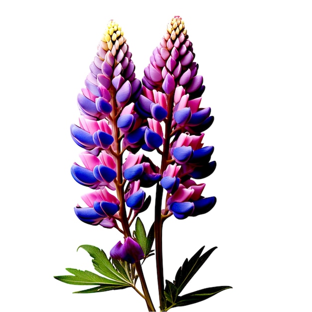 Real beautiful lupinus Flower On White Background generated by ai