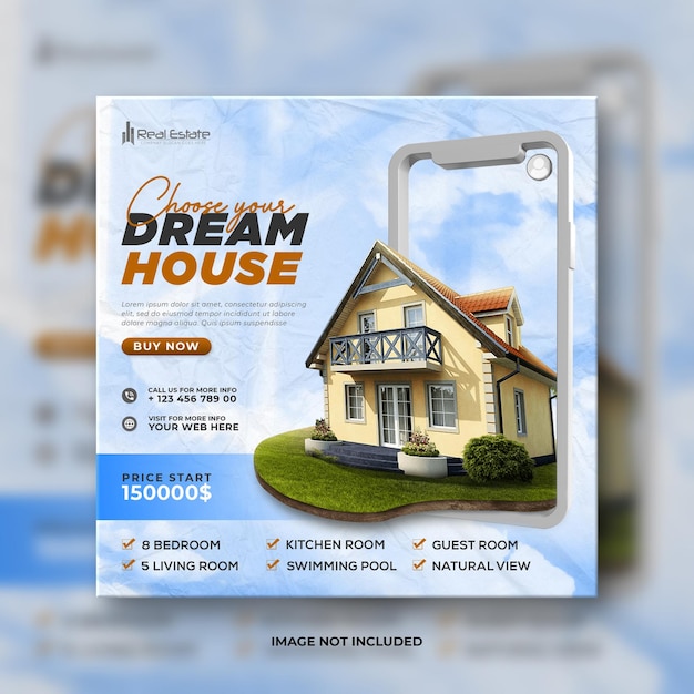 real estate buying dream home social media promotional post banner Instagram template design