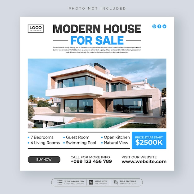 Real estate home sale banner or social media instagram post template