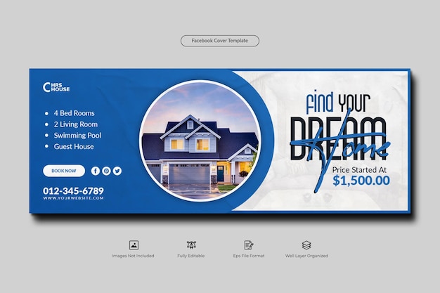 Real estate home for sale facebook cover template