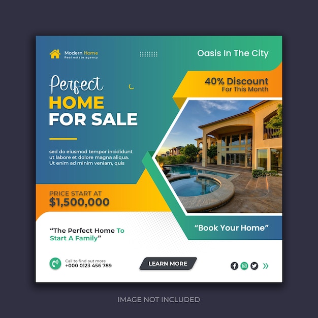 Real estate home sale social media banner and instagram post template