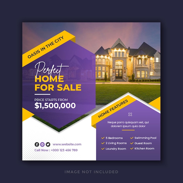 Real estate home sale social media post and instagram banner template