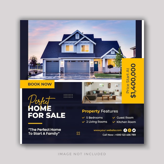 Real estate home sale social media post and instagram web banner template