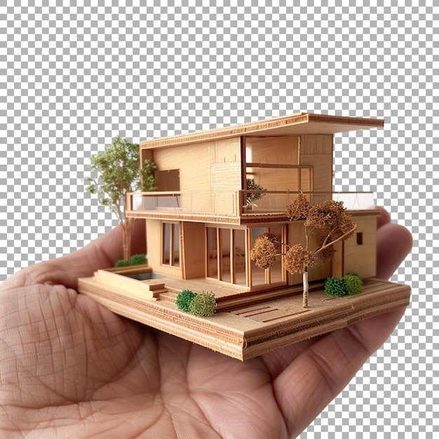 PSD real estate house in hand on transparent background ai generated