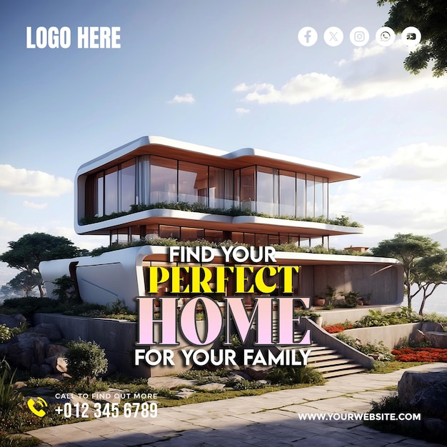 Real estate house and home services social media banner and poster design template