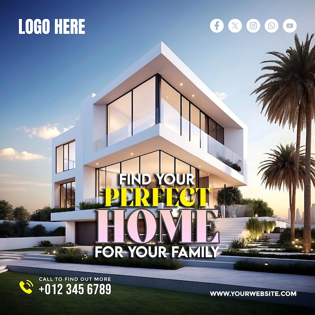 Real estate house and home services social media banner and poster design template