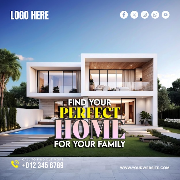 Real estate house and home services social media banner and poster design template