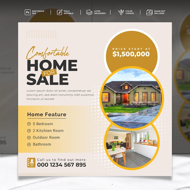 Real estate house instagram post or social media banner template