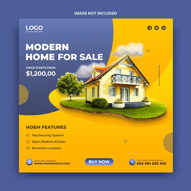 Real estate house instagram post or social media banner template