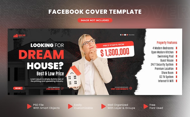 Real estate house and property facebook cover or web banner design template