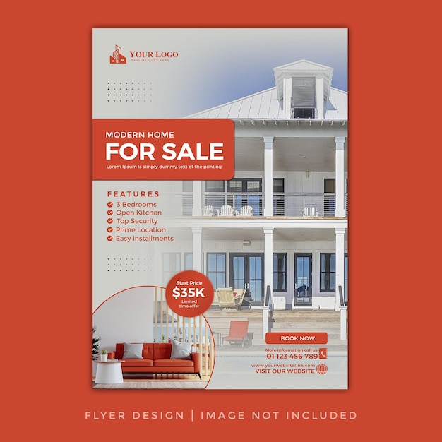 PSD real estate house property flyer sale promo template orange