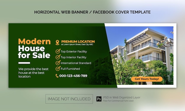 Real Estate House Property Horizontal Banner or Facebook Cover Advertising Template