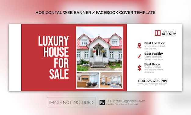 Real Estate House Property Horizontal Banner or Facebook Cover Advertising Template