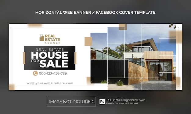 Real Estate House Property Horizontal Banner or Facebook Cover Advertising Template