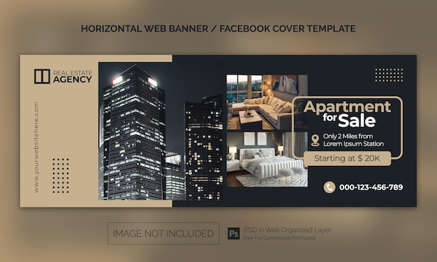 Real Estate House Property Horizontal Banner or Facebook Cover Advertising Template