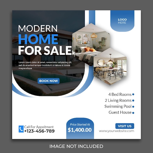 Real estate house property instagram post or social media banner template psd