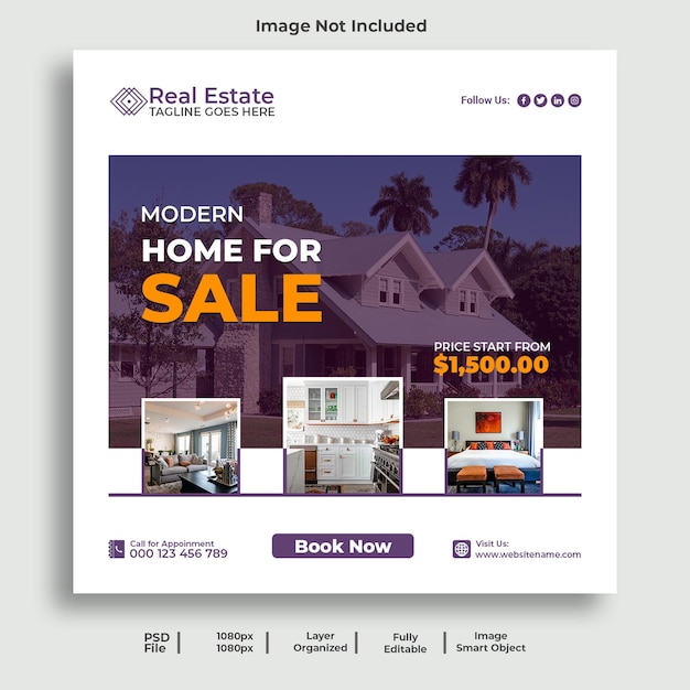 Real estate house property instagram post or social media banner template