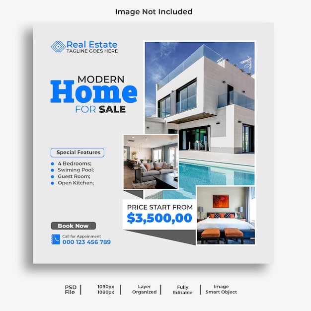 Real estate house property instagram post or social media banner template