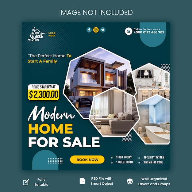 Real estate house property instagram post or social media banner template