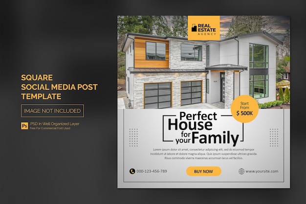 Real Estate House Property Instagram Post or Square Web Banner Advertising Template