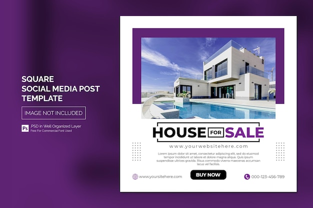 Real Estate House Property Instagram Post or Square Web Banner Advertising Template