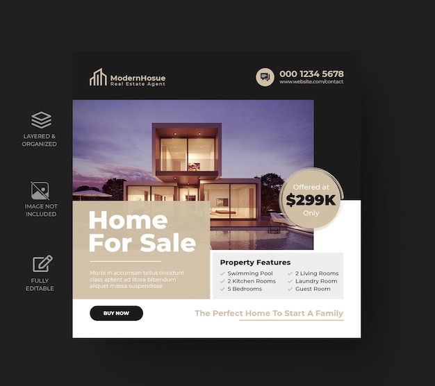 Real estate house property instagram post or square web banner advertising template