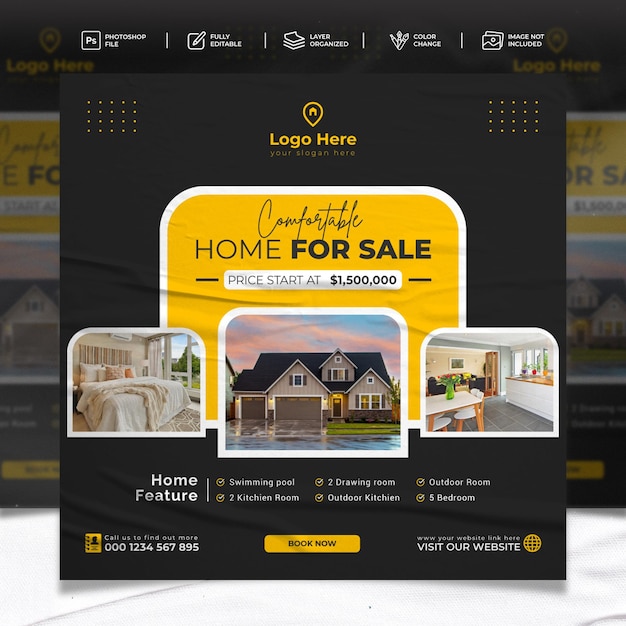 Real estate house property instagram post or square web banner template