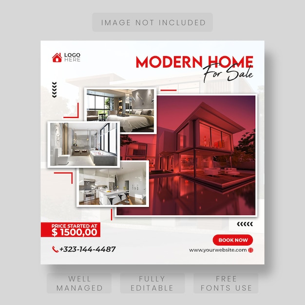 Real estate house property instagram post or square web banner template