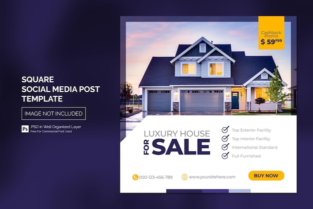 Real Estate House Property Post or Square Web Banner Advertising Template