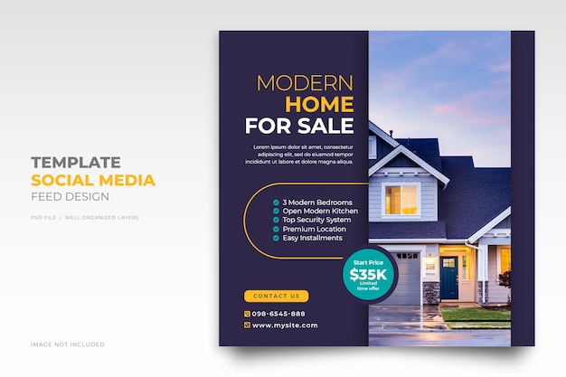 Real estate house property sale social media Instagram post or square web banner template