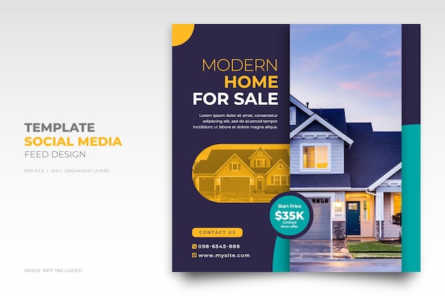 Real estate house property sale social media Instagram post or square web banner template