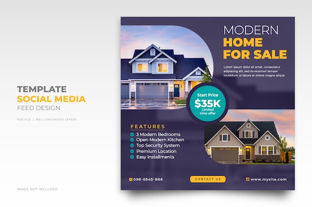 Real estate house property sale social media Instagram post or square web banner template